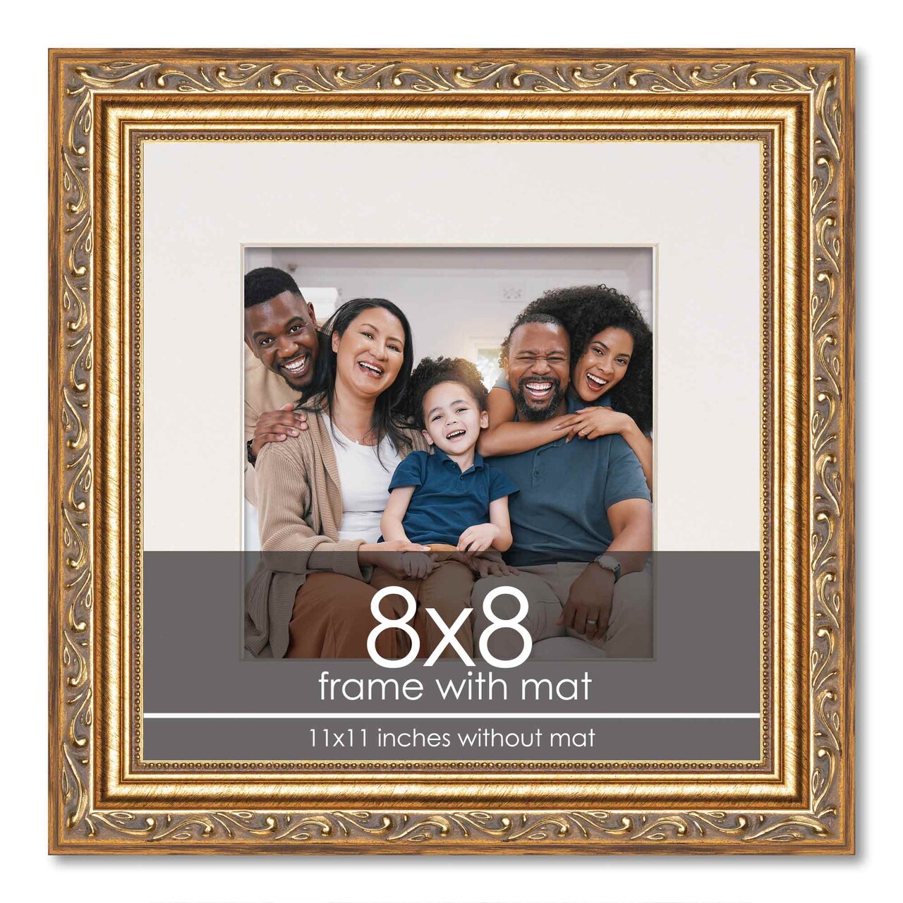 Antique Gold Frame with White Photo Mat, UV Acrylic Front, Foam Board Backing, 60 Sizes Available